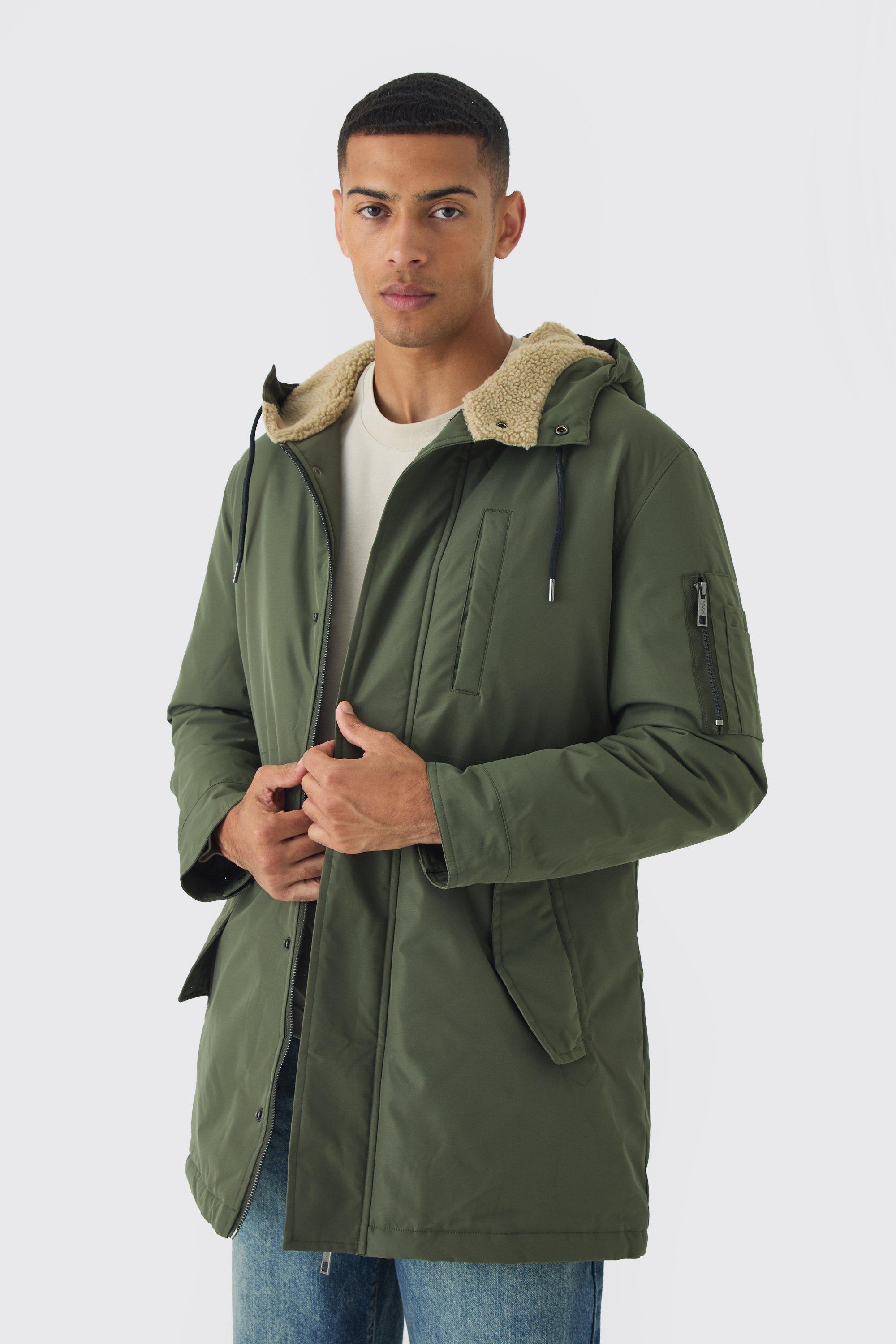 Boohoo Oversized Kaki Parka Jas Met Nepwollen Voering En Capuchon, Khaki