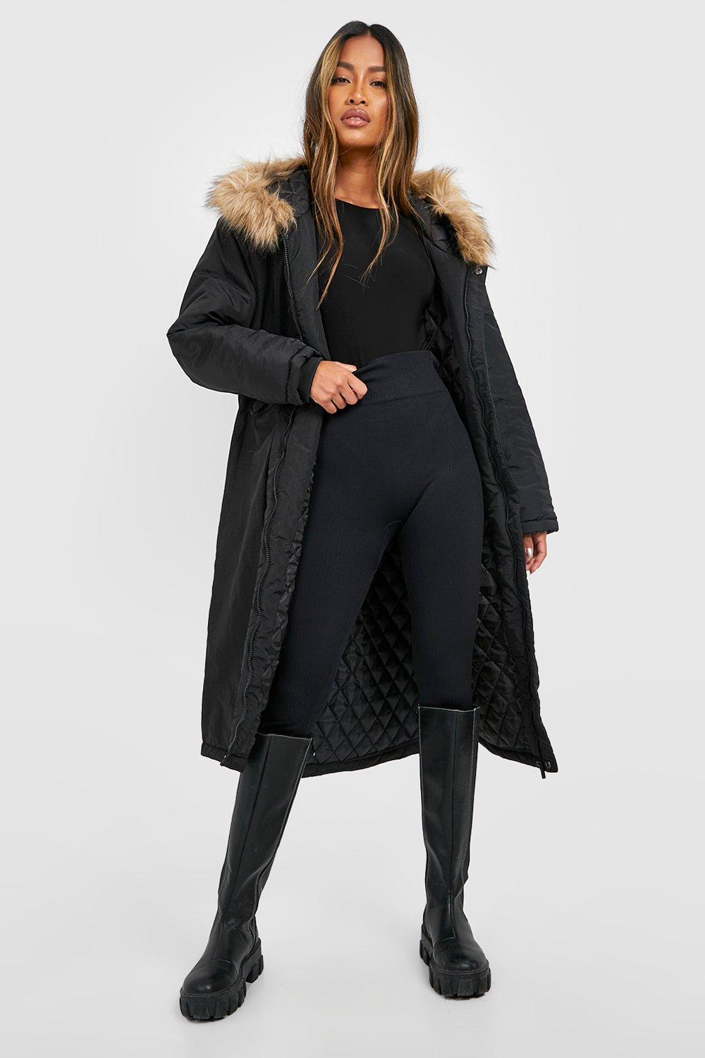 Boohoo Parka Jas Met Faux Fur Zoom, Black