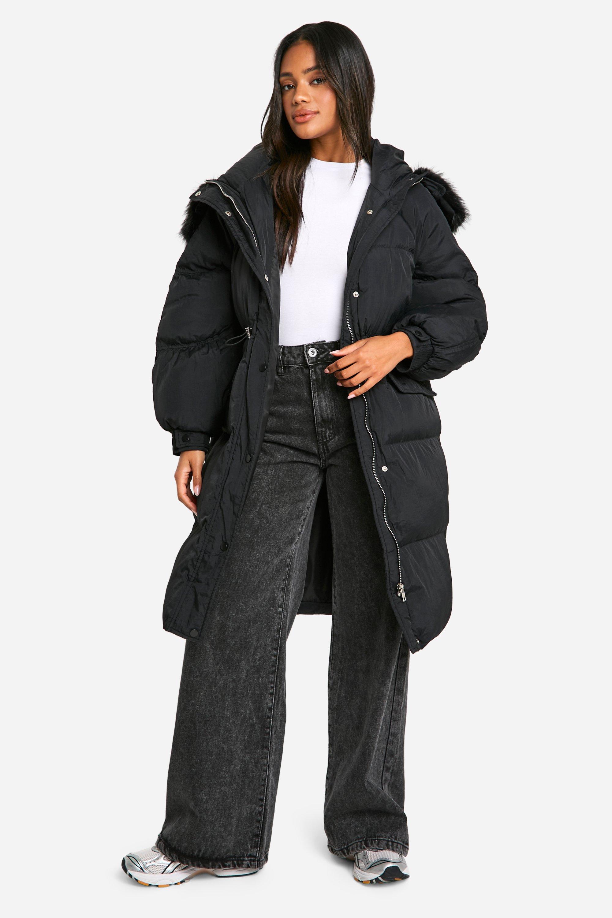 Boohoo Gewatteerde Parka Jas Met Faux Fur Capuchon, Black