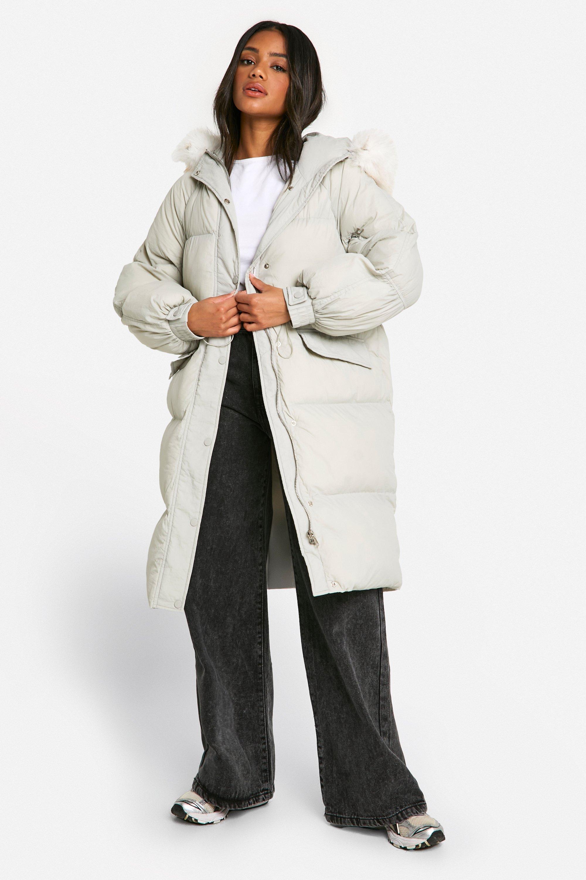 Boohoo Gewatteerde Parka Jas Met Faux Fur Capuchon, Stone