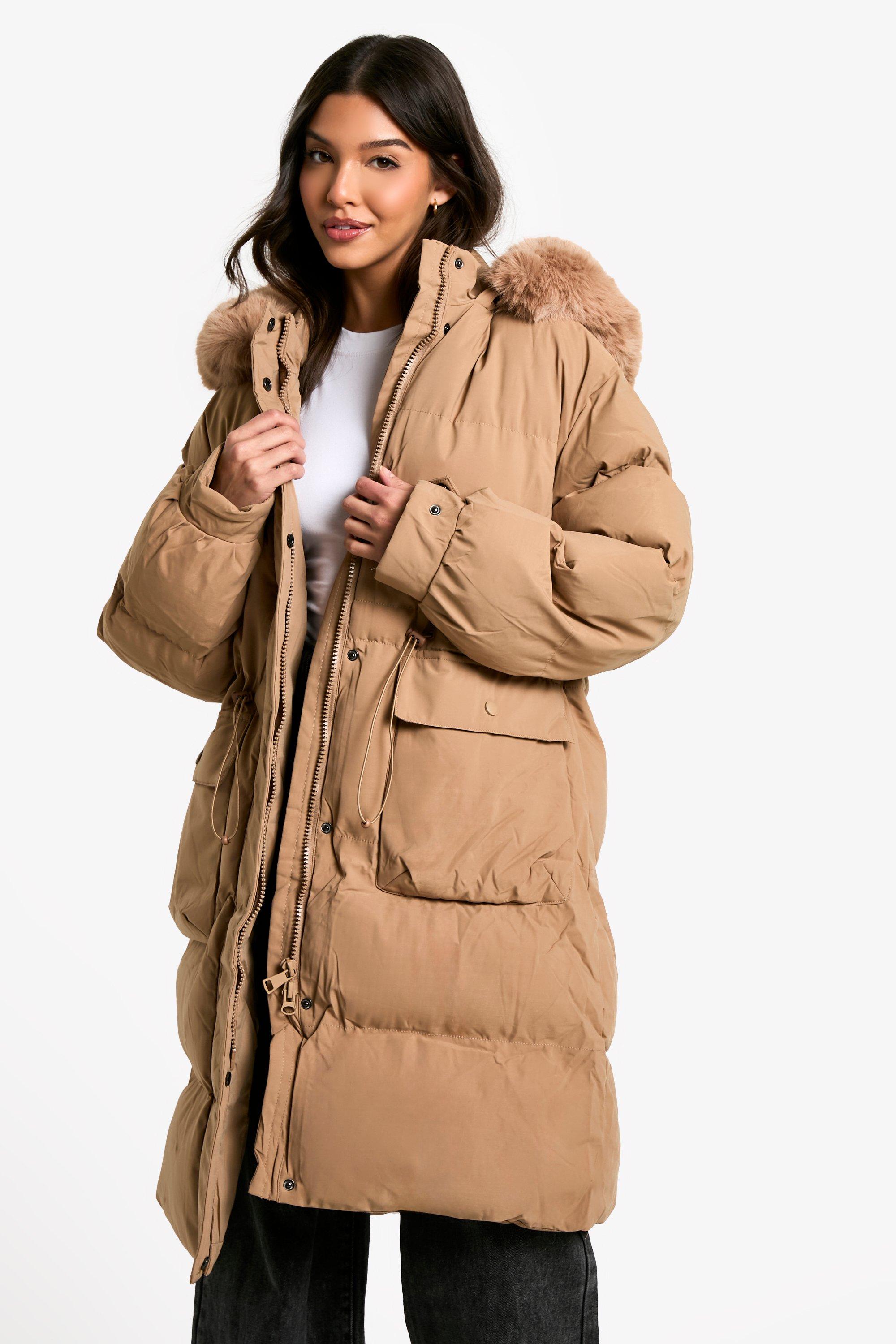 Boohoo Premium Parka Jas Met Faux Fur Zoom, Camel