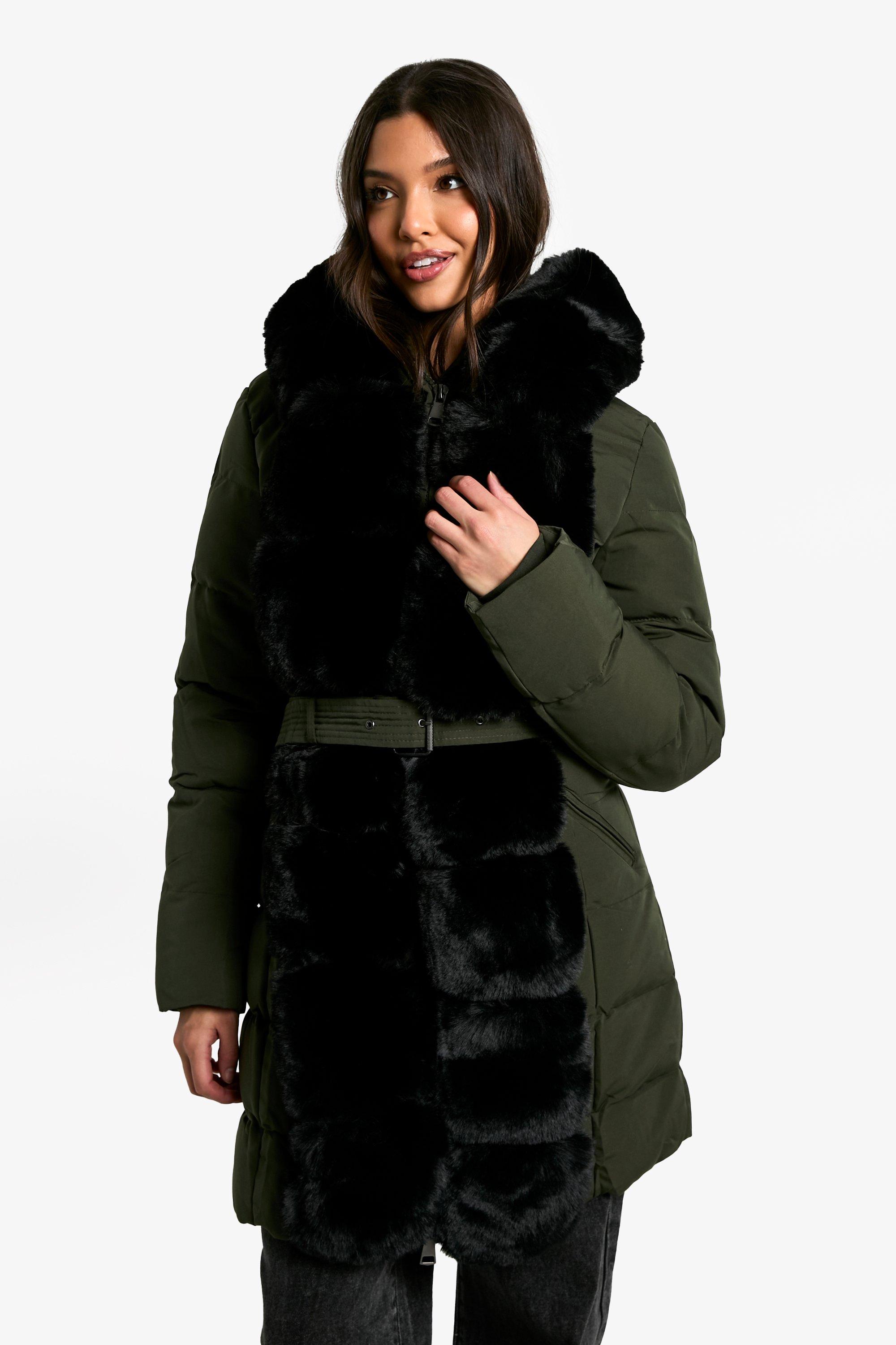 Boohoo Premium Parka Jas Met Faux Fur Zoom, Khaki