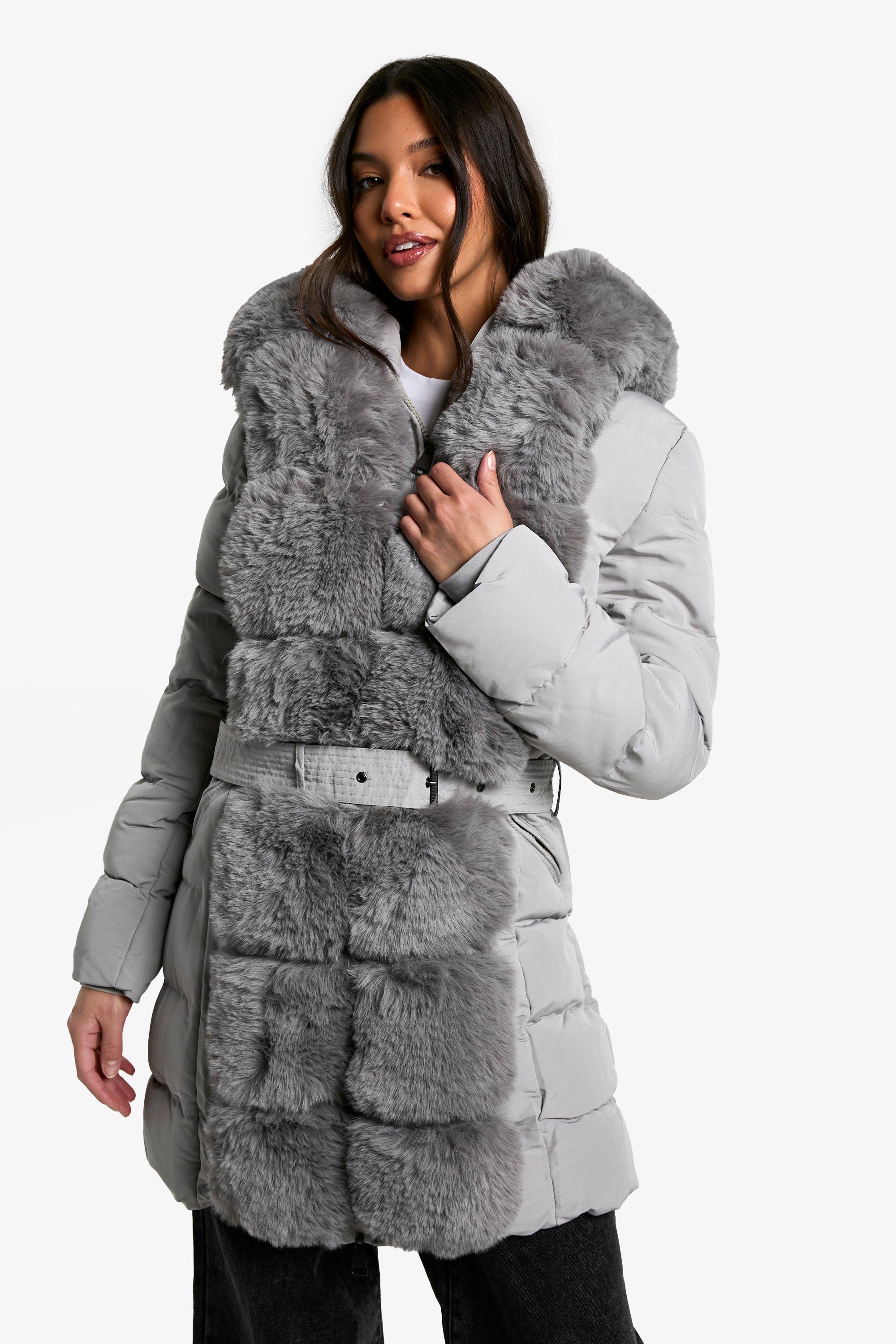 Boohoo Premium Parka Jas Met Faux Fur Zoom, Grey