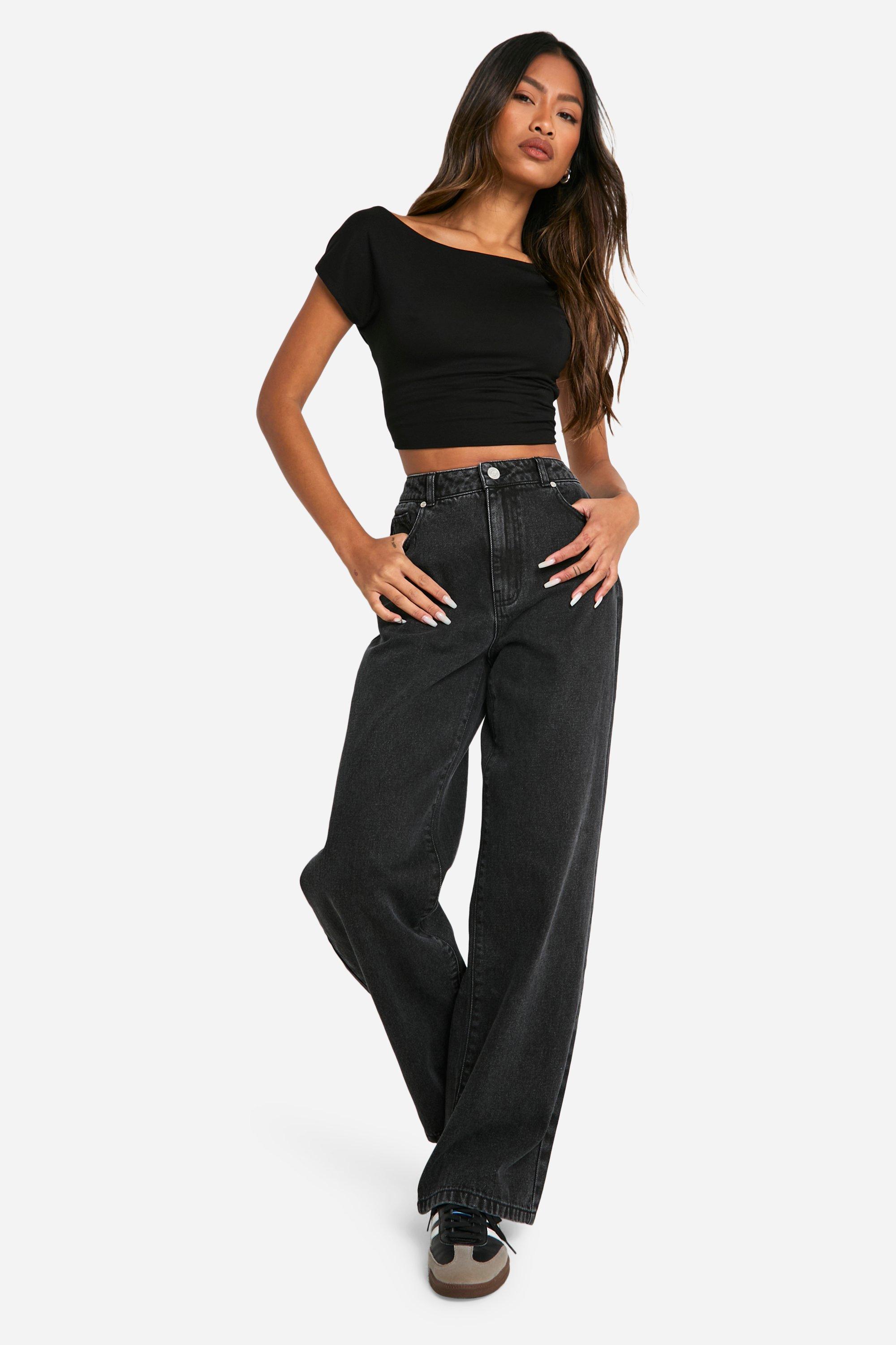 Boohoo Basic High Waist Boyfriend Jeans, Washed Black