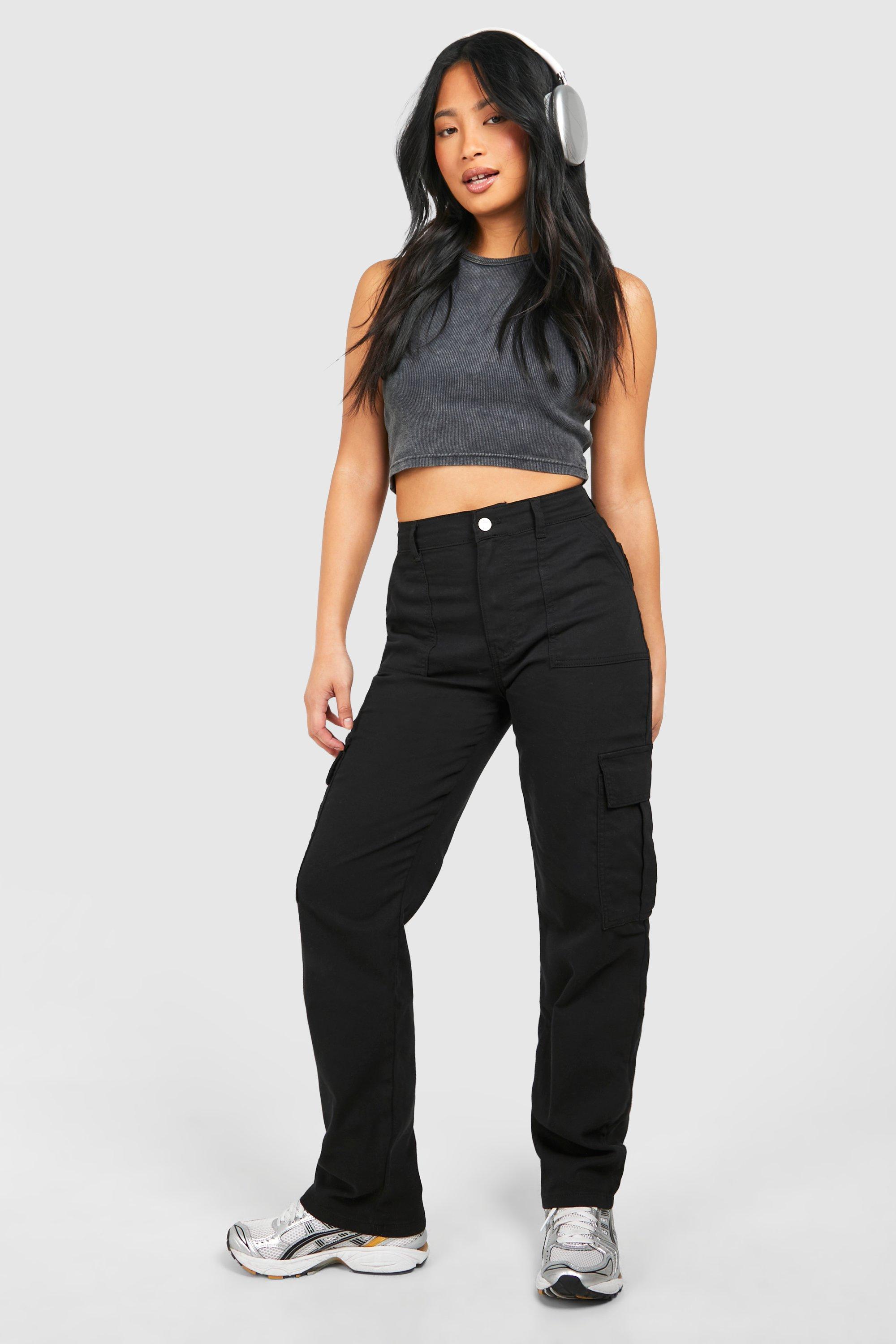 Boohoo Petite Baggy Cargo Jeans, Black