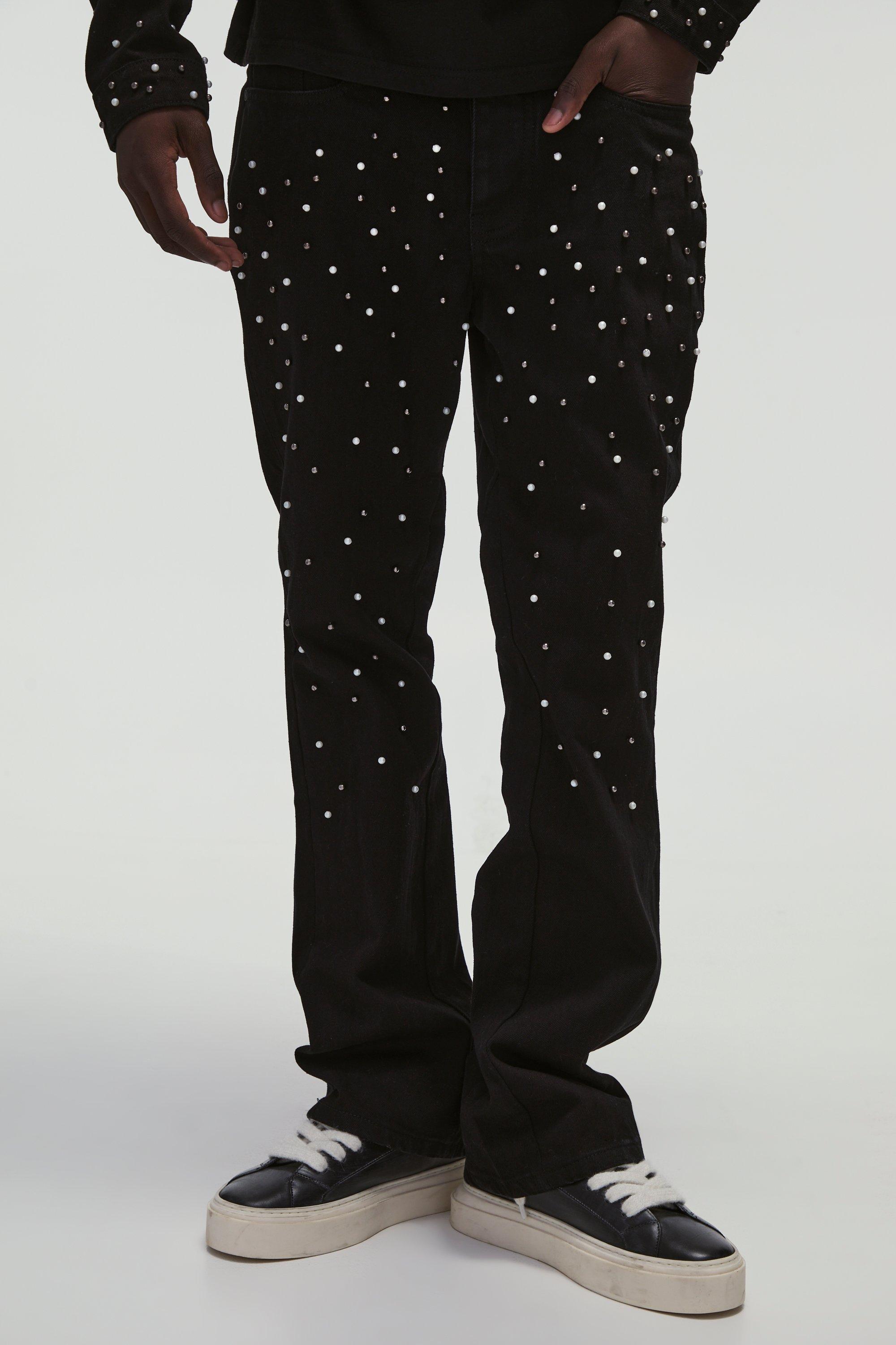 Boohoo Flared Slim Fit Jeans Met Studs, Black