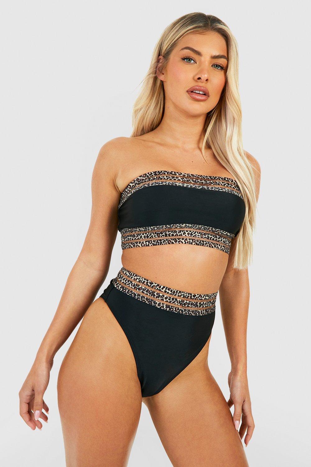 Boohoo Luipaardprint Bandeau Bikini Set Met Mesh Zoom, Black