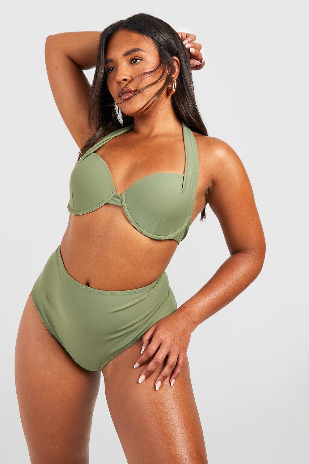 Boohoo Plus Curve Enhance Smoothing Bikini Met Beugel, Khaki