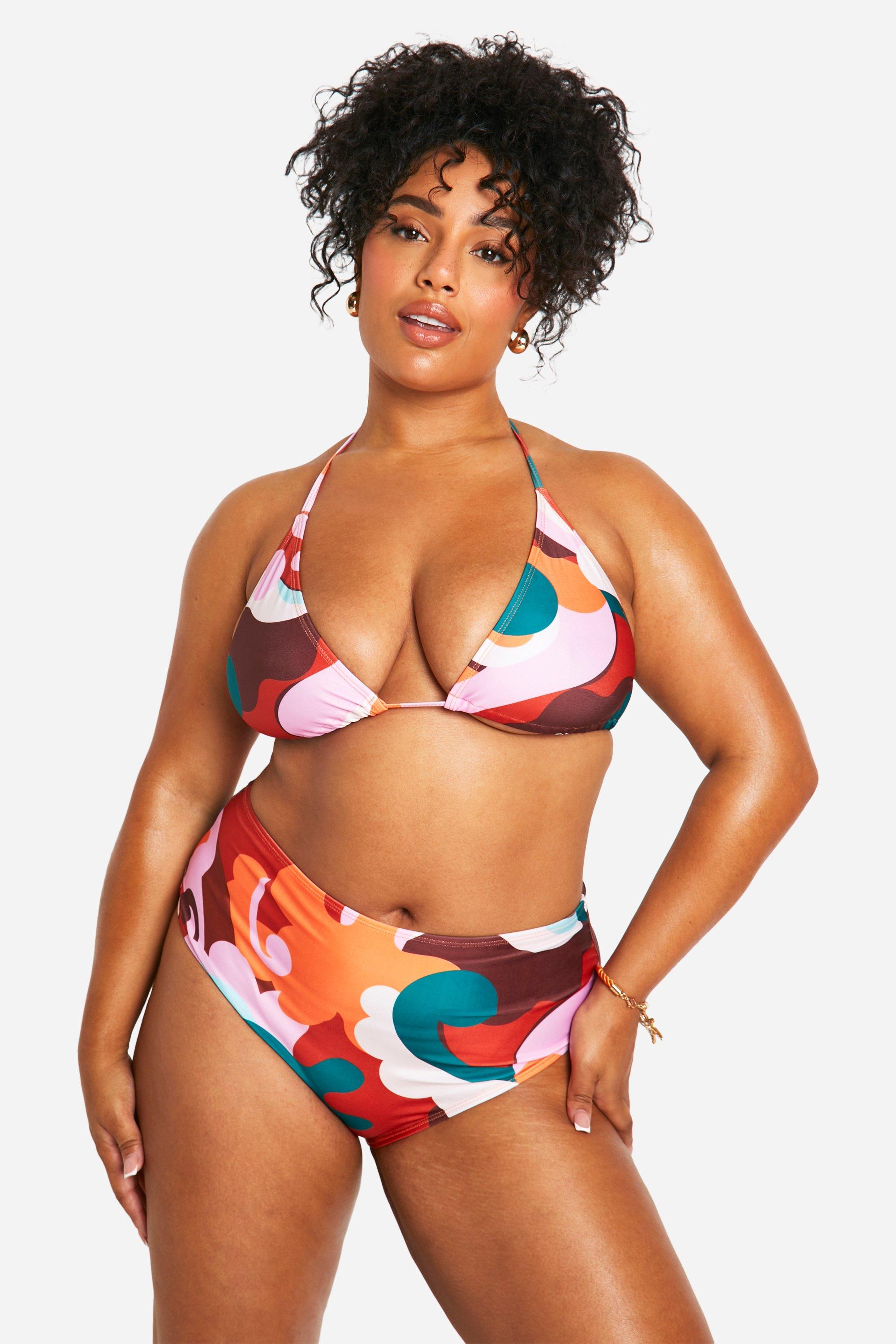 Boohoo Plus Abstracte Bikini Set Met Hoge Taille, Multi