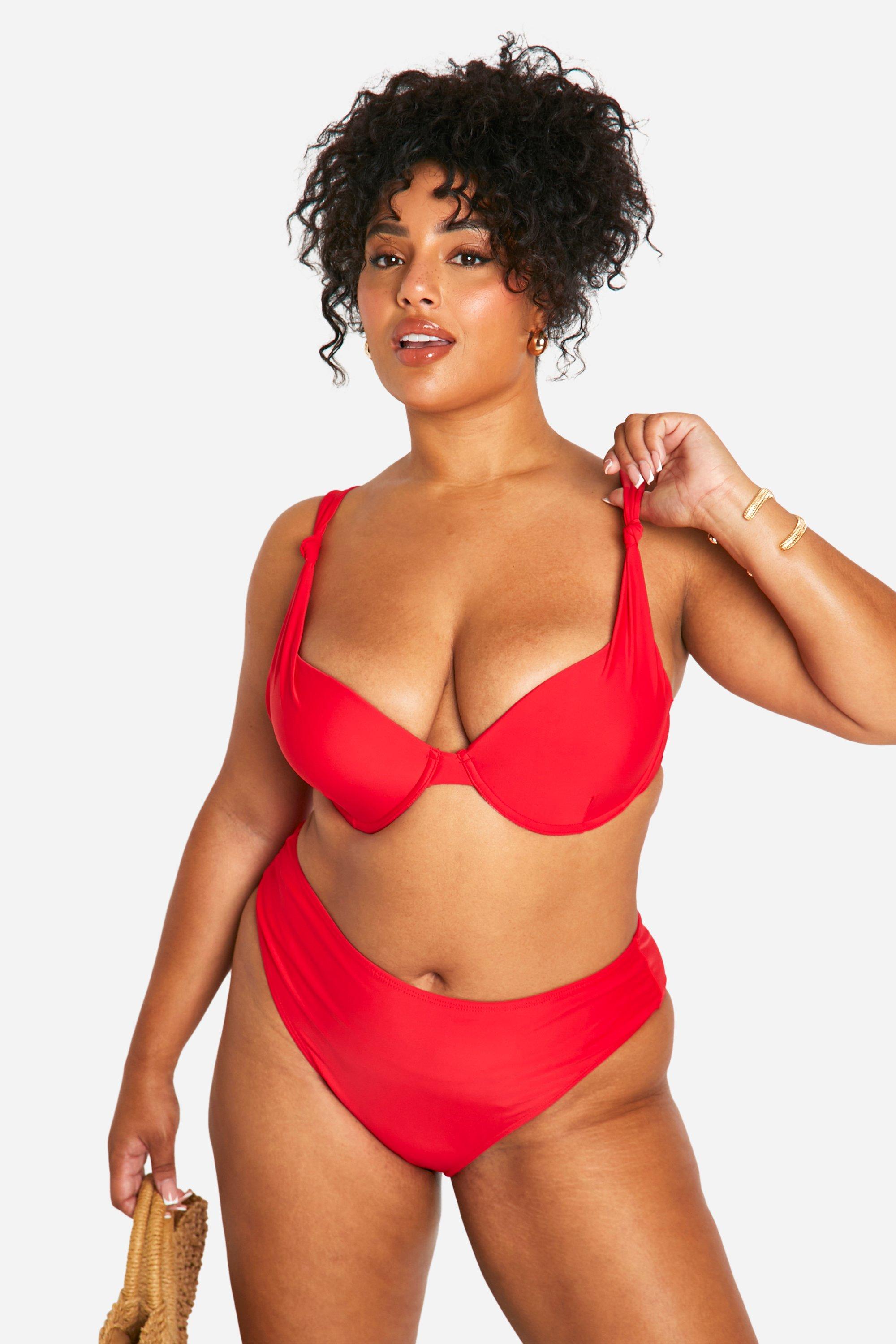 Boohoo Plus Geknoopte Bikini Met Beugel En Hoge Taille, Red