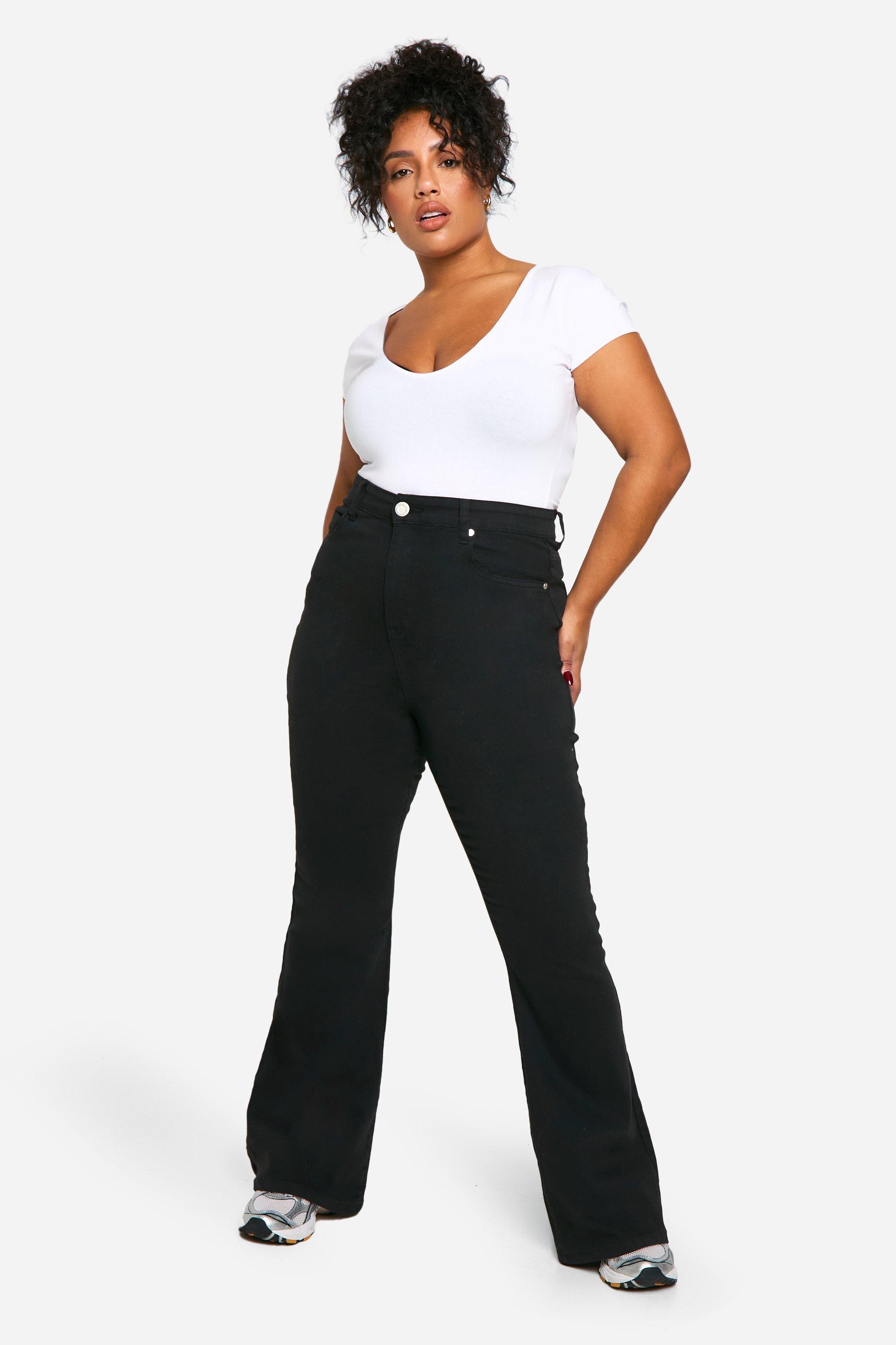 Boohoo Plus Plus Flared Jeans, Washed Black