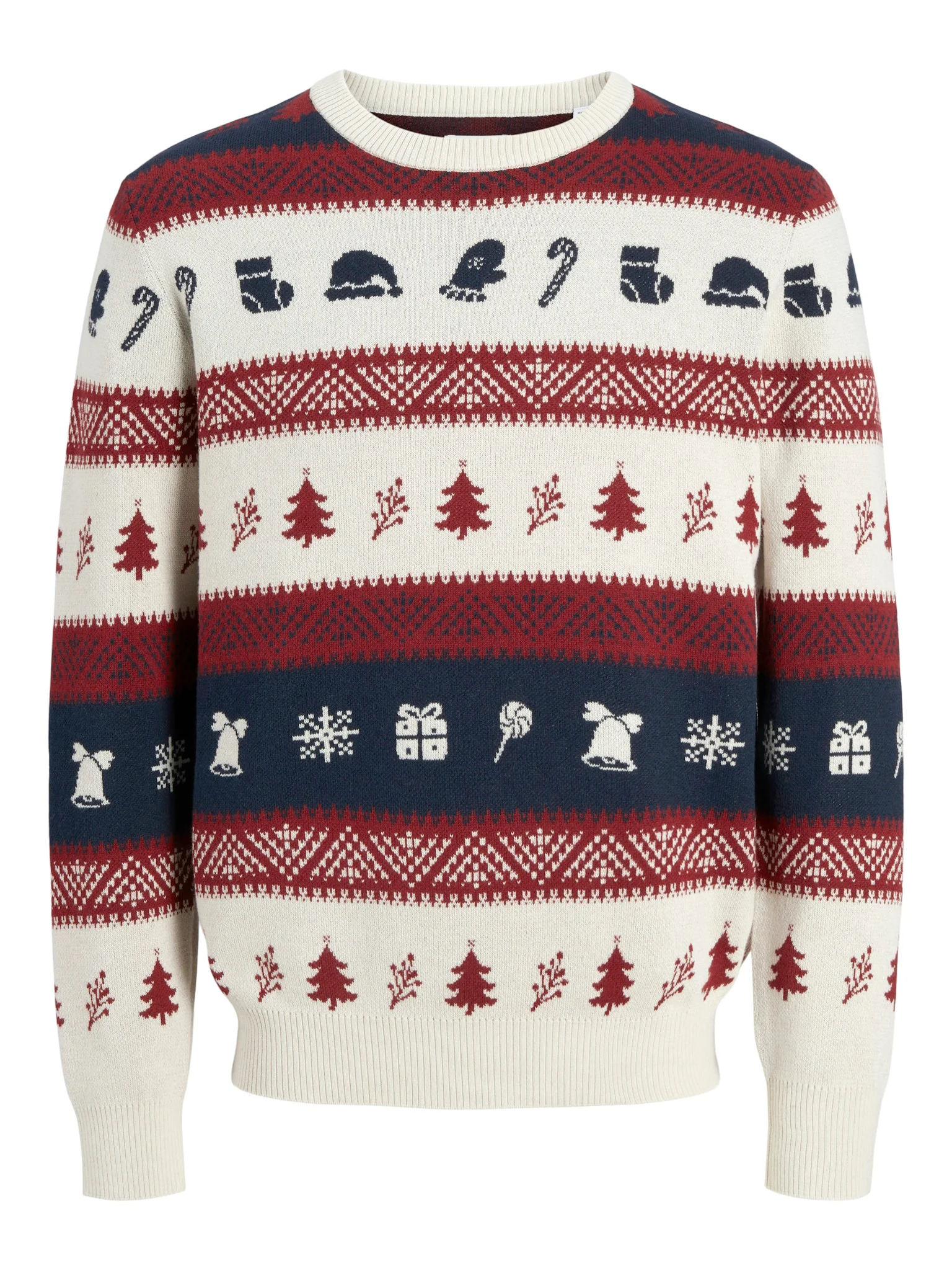 Jack & Jones Heren kersttrui jjxmas snowball wit/rood/blauw