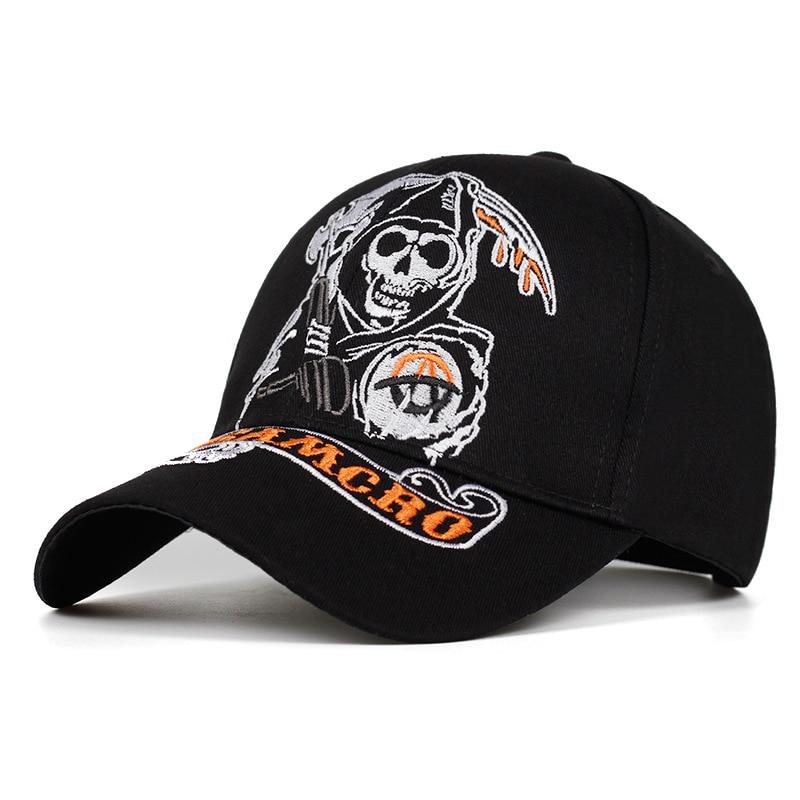 XINGBAOHUA APPAREL Samcro Baseball Cap Soa Sons Of Anarchy Schedelborduurwerk Casual Snapback Hoed Mode Hoge Kwaliteit Racing Motorcycle Sport Hoed