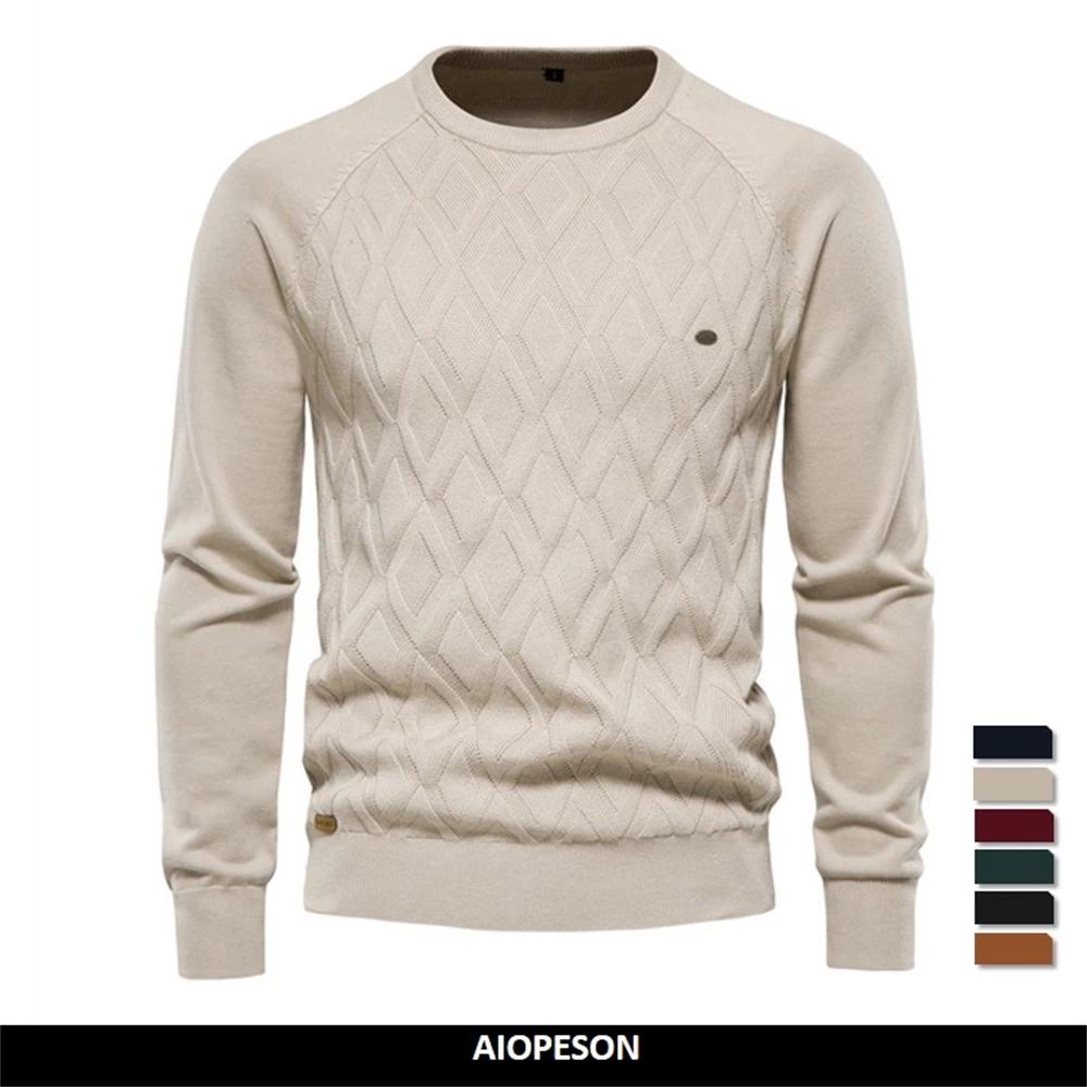 AIOPESON Men Fashion AIOPESON Argyle heren Basic Trui Effen Kleur O-hals Gebreide Mannelijke Trui Winter Mode Nieuwe Truien voor Mannen S 50-60 kg zwart