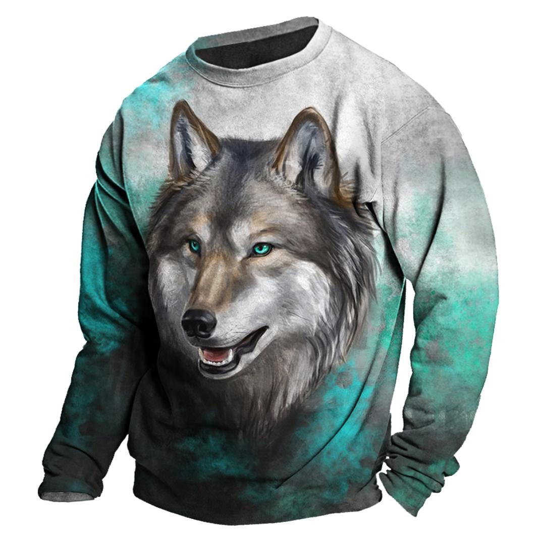 ETST 05 Heren Herfst Lange Mouw T-shirt Wolf Dier Grafische 3D Print Tees Top Harajuku Pullover Casual Oversize Streetwear Herenkleding S