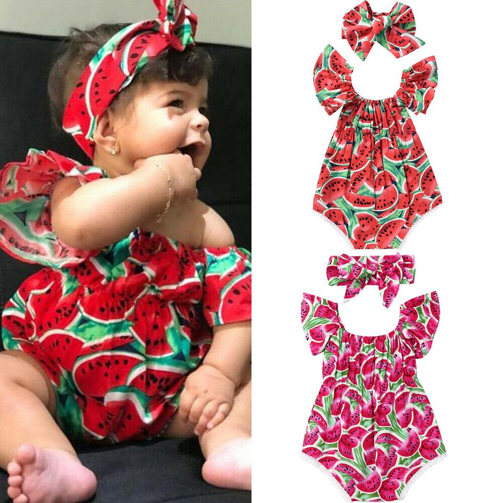 Little Fashionistas Mode schattige peuter pasgeboren baby meisjes romper watermeloen kleding jumpsuit bodysuit outfits 0-6m rood