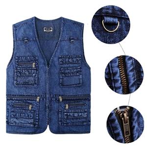 VIYOO XL-5XL Plus Size Heren Denim Jas Casual Jas Veel Zak Mouwloos Vest Lente Herfst Draagbare Losse Vest Mannelijke Kleding XL blauw