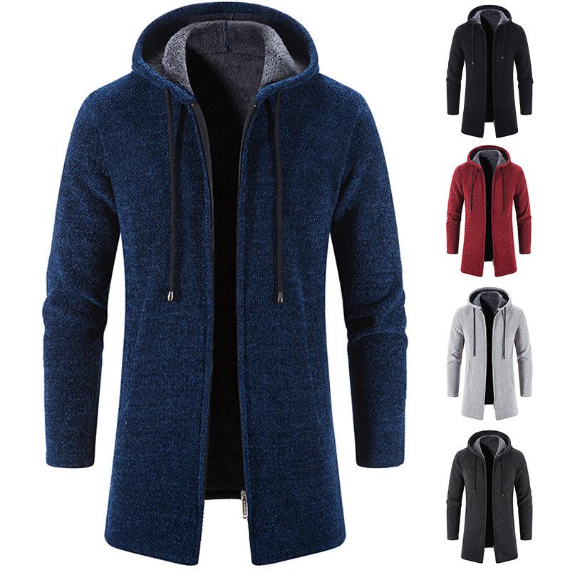 Marll Winter Fleece Vest Mannen Dikke Capuchon Lange Sweaterscoat Mannelijke Warme Gebreide Trui Jassen Causale Hoodies Uitloper Kleding S donkergrijze kleur