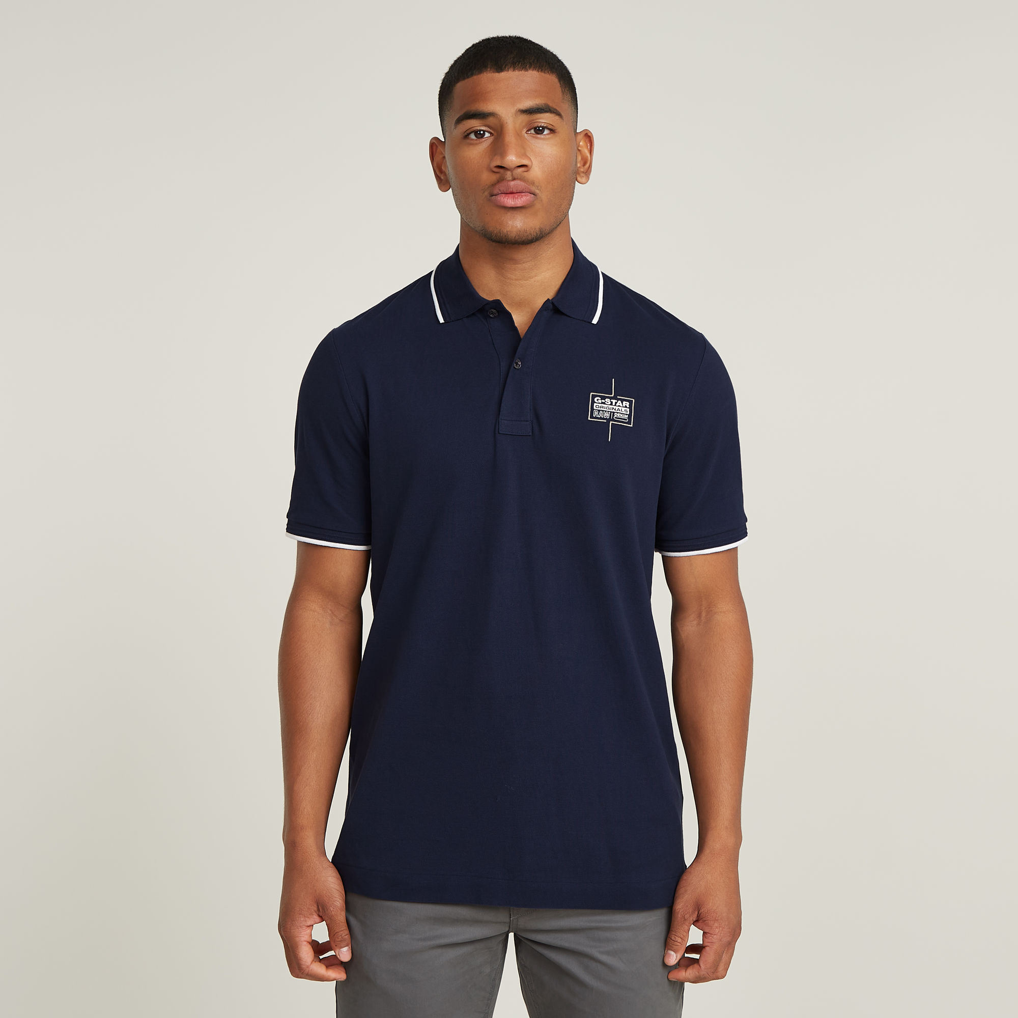 G-Star RAW Chest Logo Striped Polo - Donkerblauw - Heren