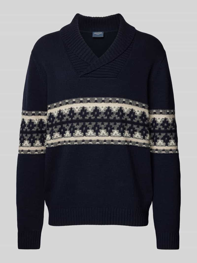 OLYMP Level Five Wollen pullover met sjaalkraag, model 'Intarsie'