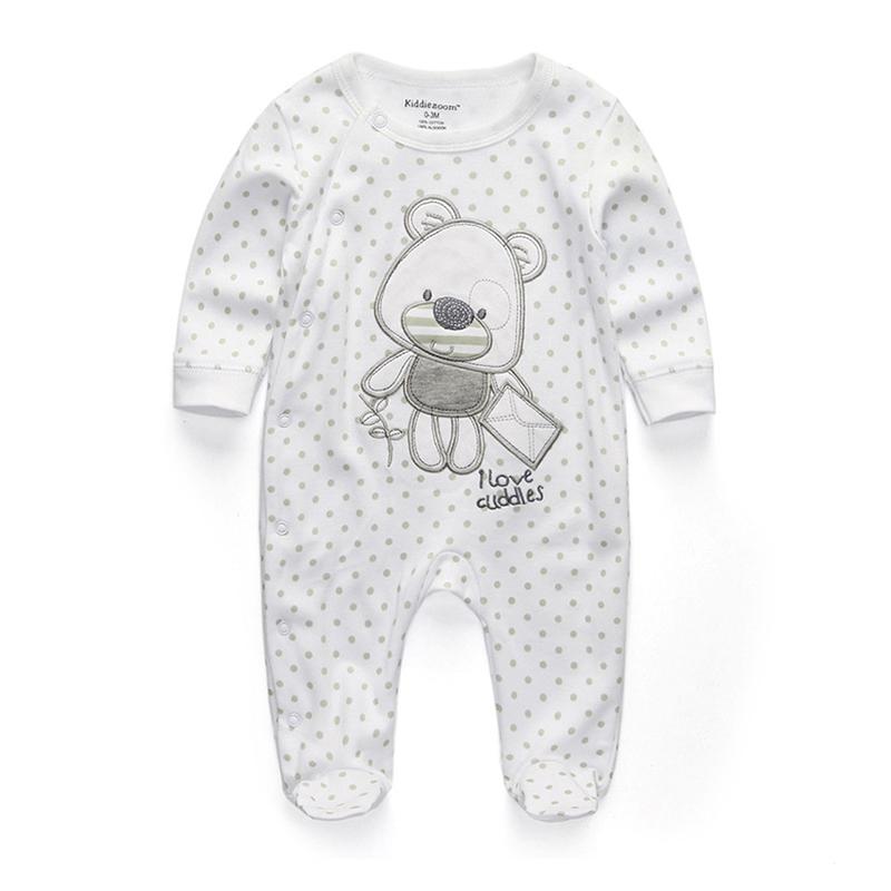 KIDDIEZOOM Jongens Meisjes Cartoon Gestreepte Print Home Romper Pyjama Pasgeboren Baby Babykleding 12M