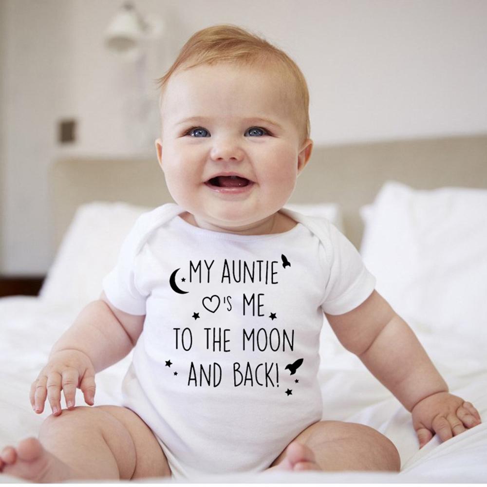 Jiangkao Pasgeboren baby katoenen romper mijn tante houdt van me brief print grappige baby bodysuit jumpsuit 3M wit