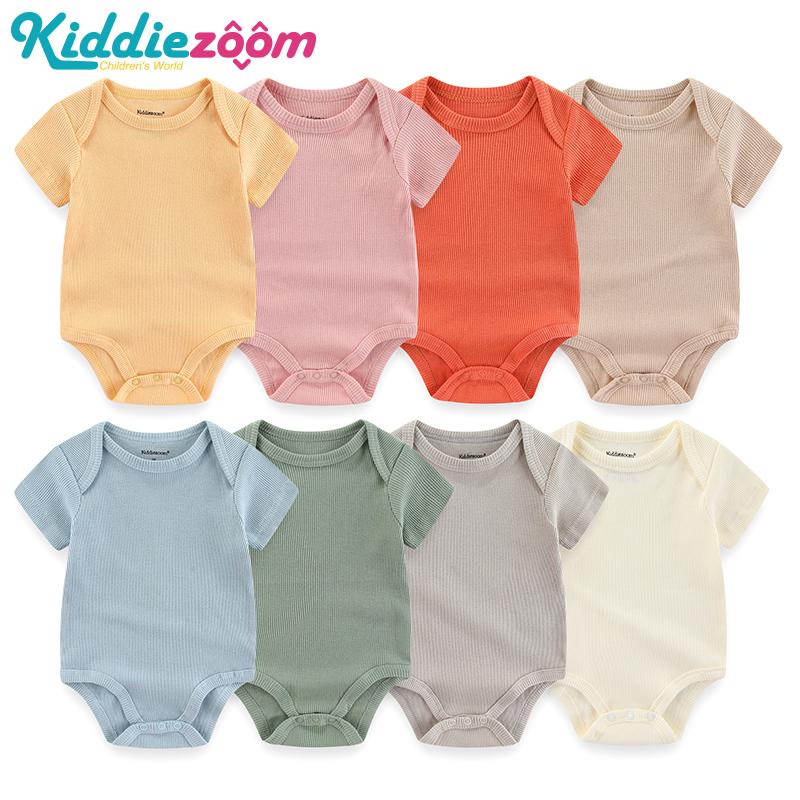 KIDDIEZOOM 1 stuks babyjongens-meisjesrompertjes O-hals korte mouwen babyjongens-meisjeskleding katoenen jumpsuit voor pasgeborenen van 0-12 maanden 12M