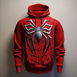 Light in the box Voor heren SPIDER Hoodies Sweatshirt Overkleding Sweatshirt met capuchon Strakke ronde hals Modieus 3D-afdrukken Feest Feestdagen Streetwear Rood Trekkoord Herfst Winter Ontwerper