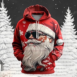 Light in the box Kerstmis Voor heren Kerstman Hoodies Sweatshirt Overkleding Sweatshirt met capuchon Strakke ronde hals Modieus 3D-afdrukken Feest Feestdagen Streetwear Rood Trekkoord Herfst Winter Ontwerper