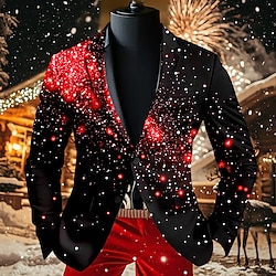 Light in the box Kerstmis Voor heren Kerst patroon Jas Blazerjack Ademend Comfortabel Artistiek Casual Feestavondkleding Dagelijks Festival Knop 3D-afdrukken Meerdere zakken Herfst winter Strijkijzer Lange mouw Zwart