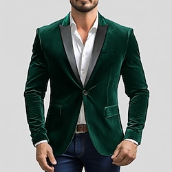 Light in the box groene heren kerst fluwelen blazer jas outdoor casual dagelijks zak warm winter lente herfst effen kleur zak enkelrijs éénknoops blazer