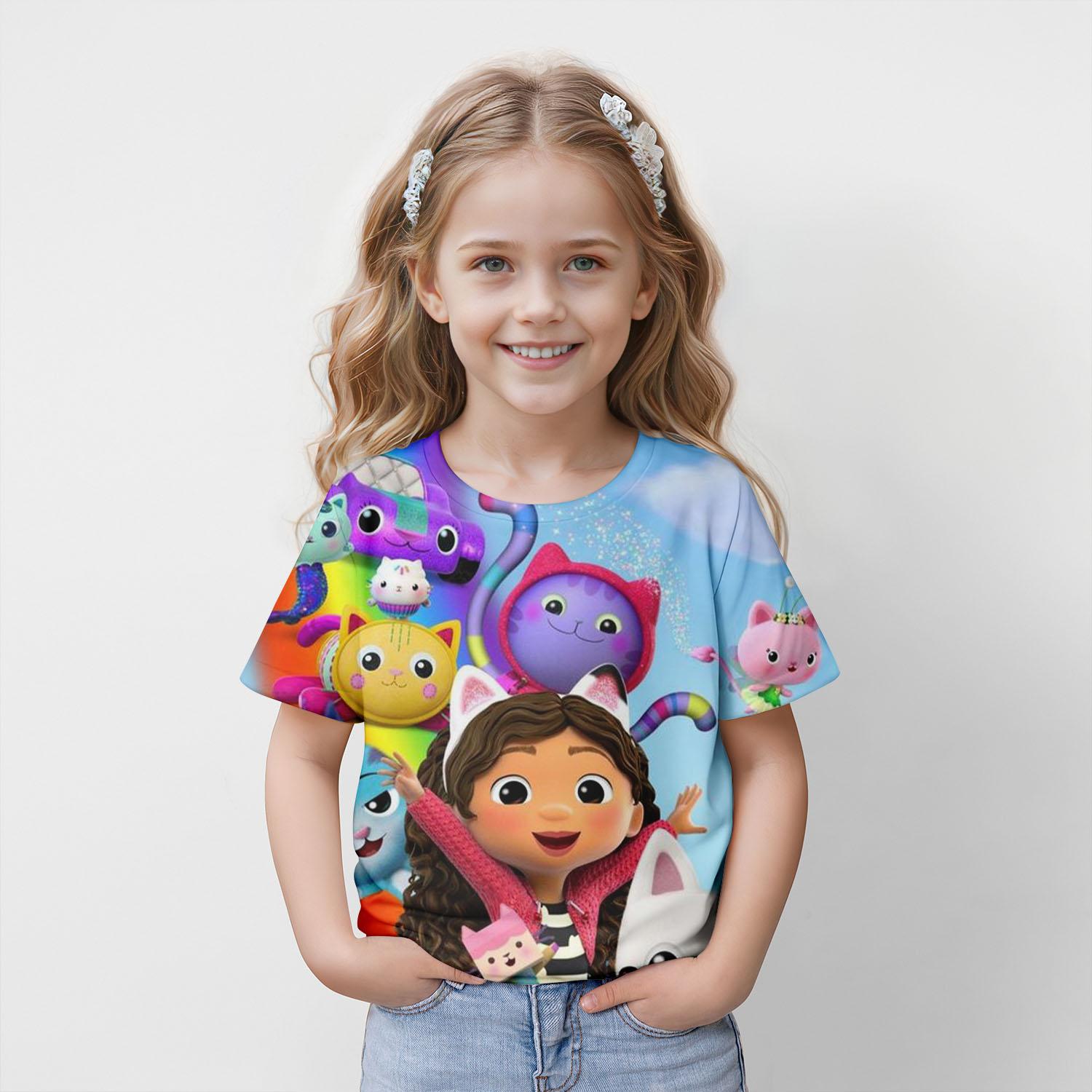 Xuhaijian02 Gabby's Dollhouse Zomer Kinder T-shirt 3d Geprint Meisjesmode Schattig Kind Feest Trend Verjaardag Jongen Cartoon Casual Populair 120