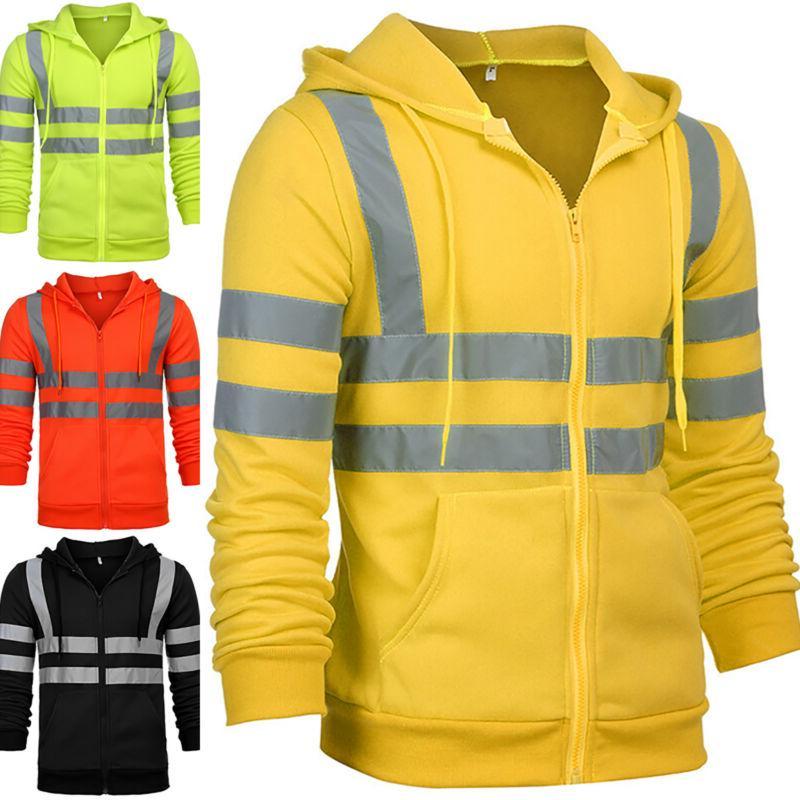 Double May Heren streep kleur bijpassende rits jas nacht reflecterende strip spoorweg werkkleding hooded sweatshirt M oranje