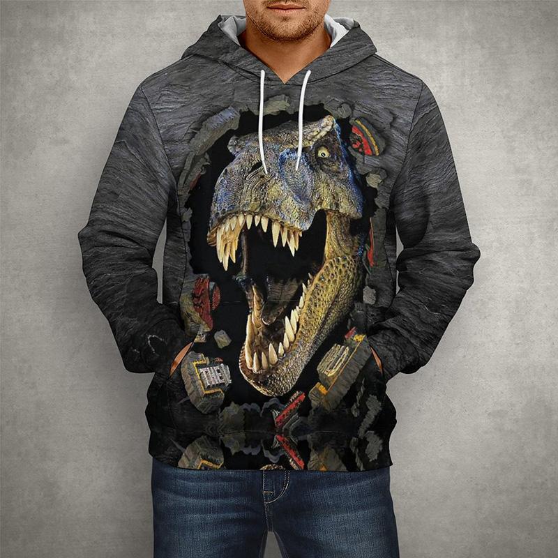 Jiajia fufu Herfst Heren Hoodies Tops Jurassic Park 3D Print Pullover Mode Kleding Casual Jurassic World Swearshirts Streetwear Dinosaurus Jas XS wit