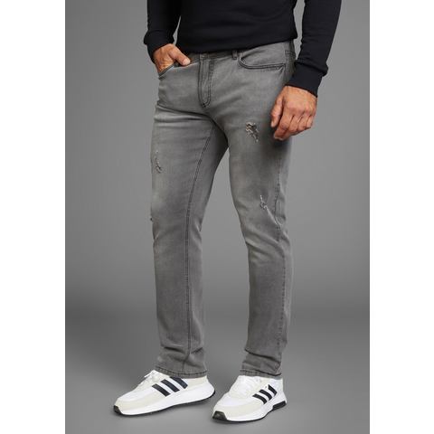 Bruno Banani Straight jeans Hutch rechte pasvorm, met destroyed-effecten, lage taillehoogte