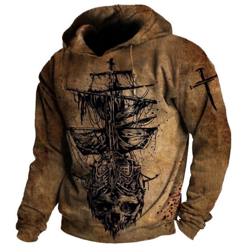 ETST 07 Vintage hoodie heren sweatshirt met capuchon nautische afdrukken trui winter oversized herenkleding casual streetwear top met volledige mouw XL