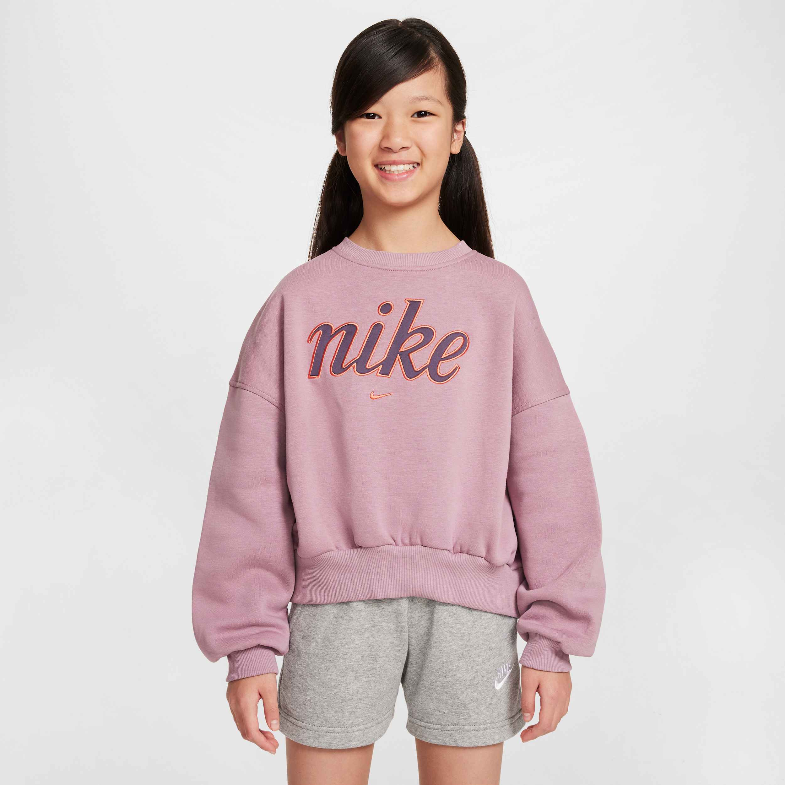 Nike Sportswear Club Fleece sweatshirt met ronde hals en recht design voor meisjes - Paars