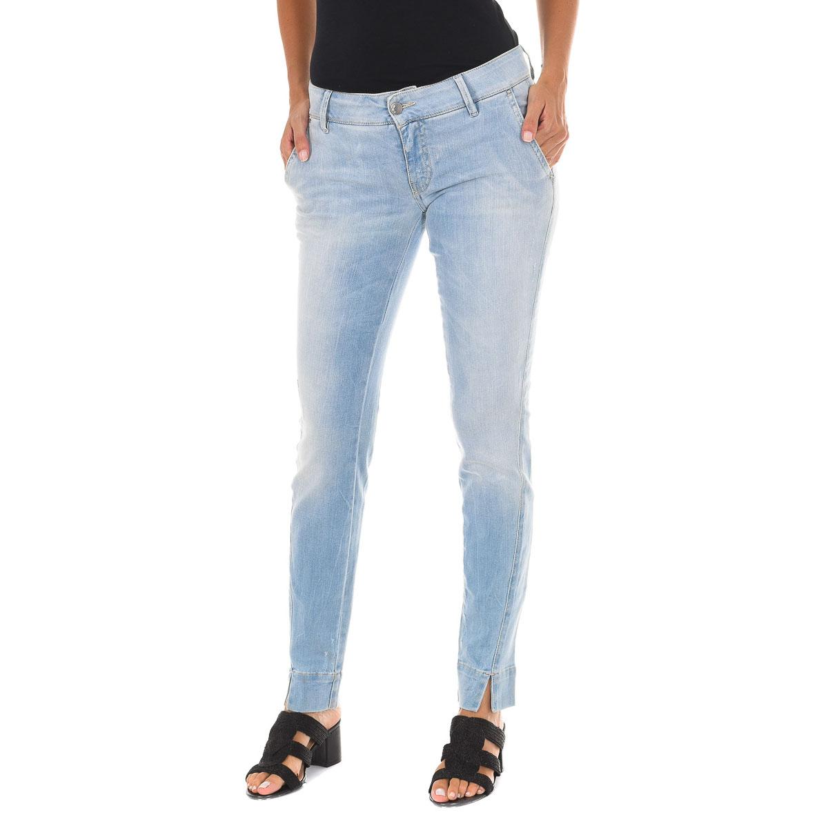 MET Pantalon Tejano Largo efecto gastado con bajos de corte estrecho 70DBF0282-D762 mujer 24-USA blauw