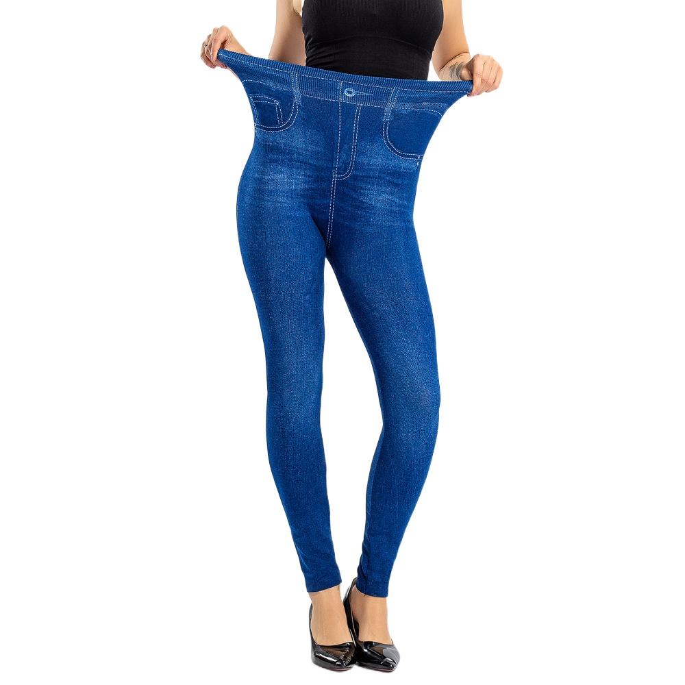 ZUERLE Effen kleur vintage legging rekbare dames valse jeans plus size jeggings zachte nep denim yoga damesbroek S zwart