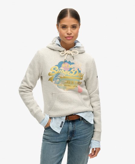 Superdry Vrouwen Itago Hoodie met Vintage Logo Lichtgrijs