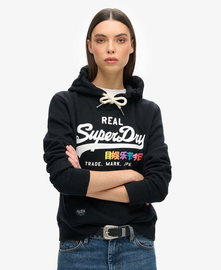 Superdry Vrouwen Vintage Logo Pop Hoodie Zwart