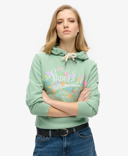 Superdry Vrouwen Real Originals Hoodie met Bloemenprint Groen