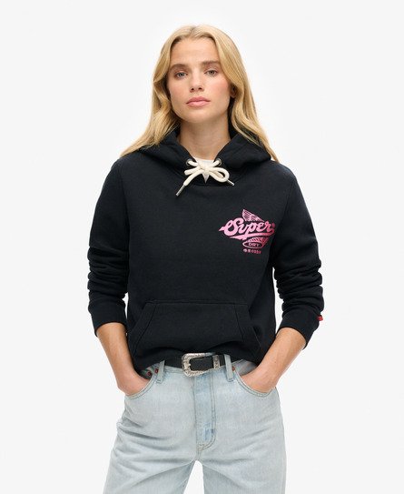 Superdry Vrouwen Athletic Hoodie met Metallic Logo Zwart