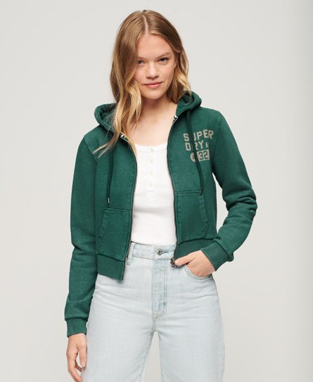 Superdry Vrouwen Athletic Essentials Crop Zip Hoodie Groen