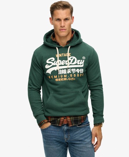 Superdry Mannen Premium Goods Hoodie met Vintage Logo Groen