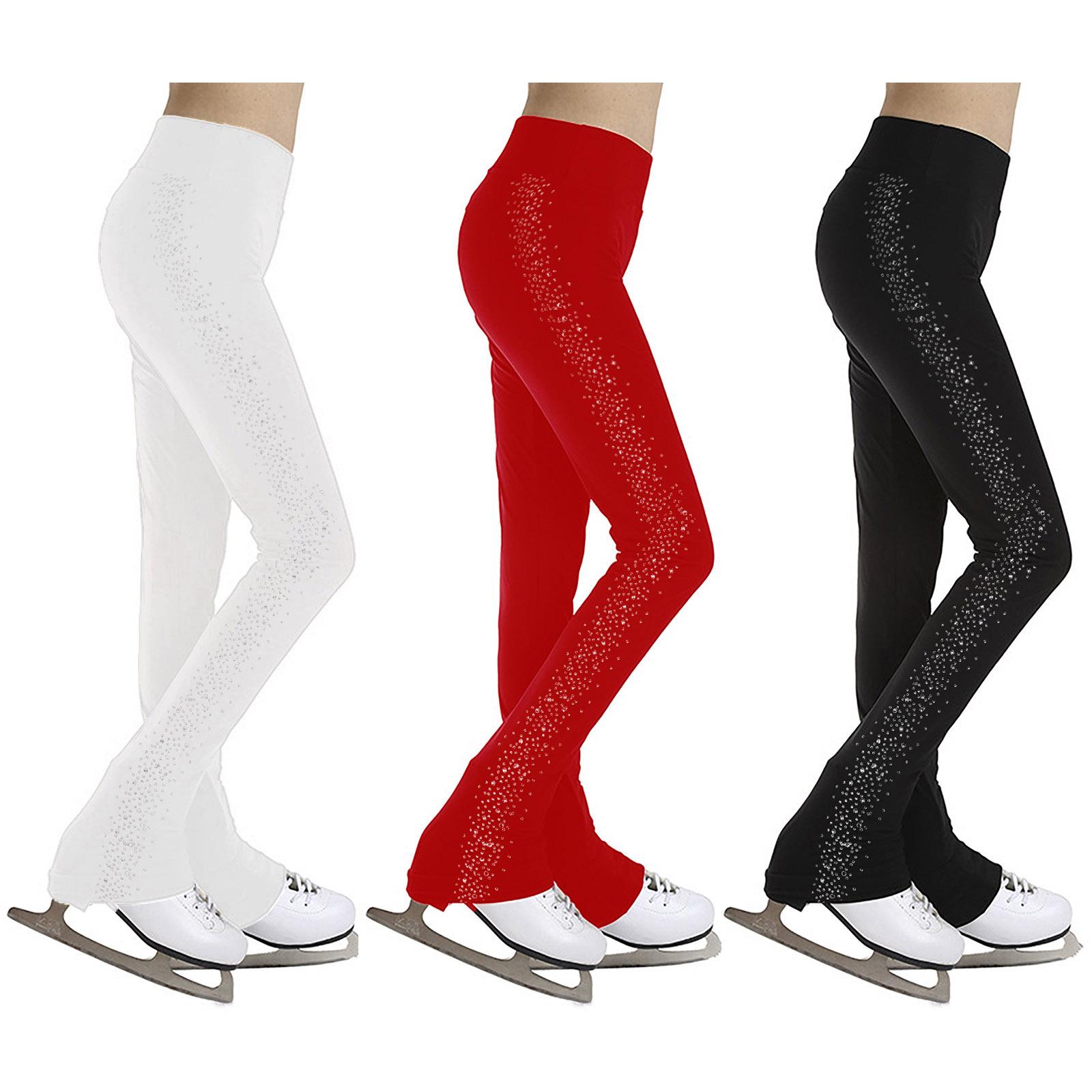 RUNQHUI Meisjes schaatsen trainingsleggings leggings kinderen glinsterende kunstschaatsbroek yoga gymnastiek workout lange broek 5-6 Years zwart