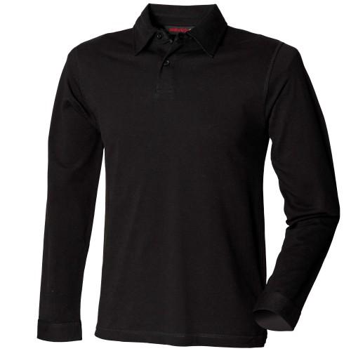 Skinni Fit Heren Lange Mouw Stretch Polo Shirt S zwart