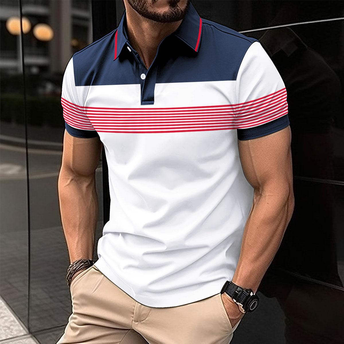 Fashion human New men's fashion casual sports lapel short-sleeved T-shirt POLO shirt colour blocking tops S wit