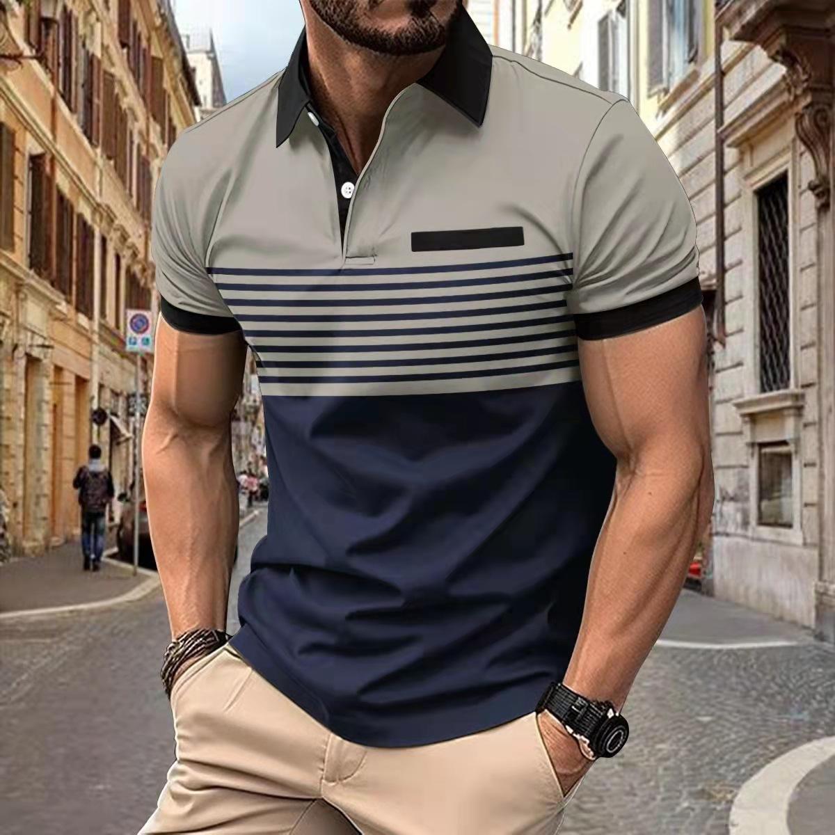 Fashion human New men's fashion casual sports short-sleeved lapel polo shirt loose versatile T-shirt S