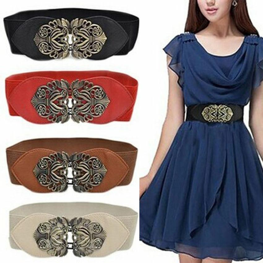 YA84EQ Dames vintage tailleband dames brede metalen effen kleur taille riem jurk rok kleding decoratie beige